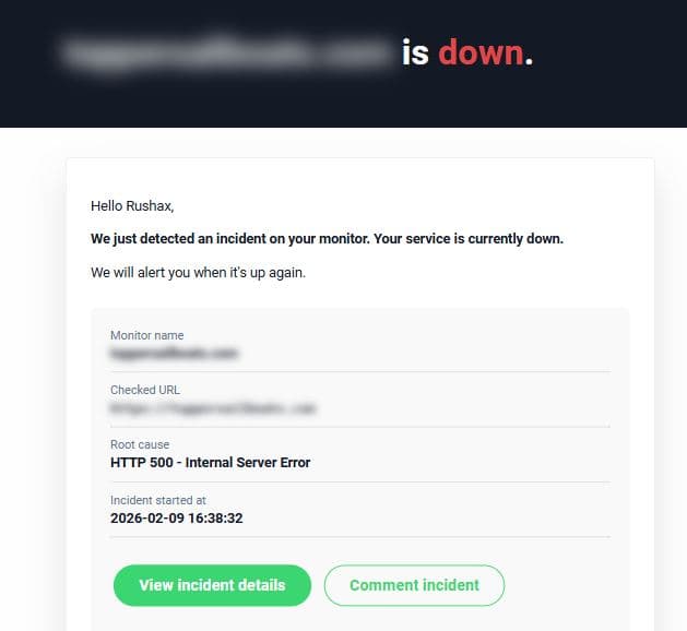 Website down, HTTP 500 internal error