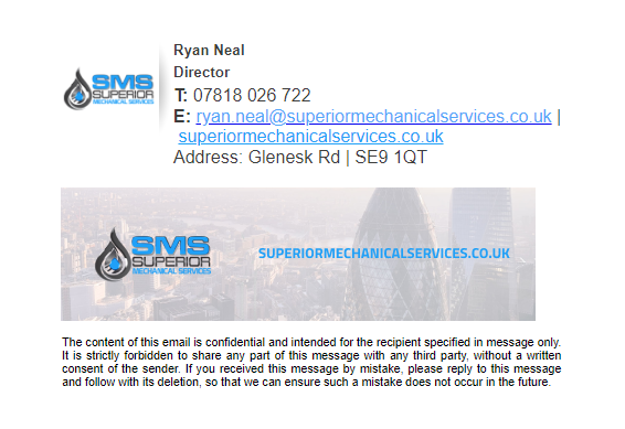 Email Signature for a Mechanical Services Company